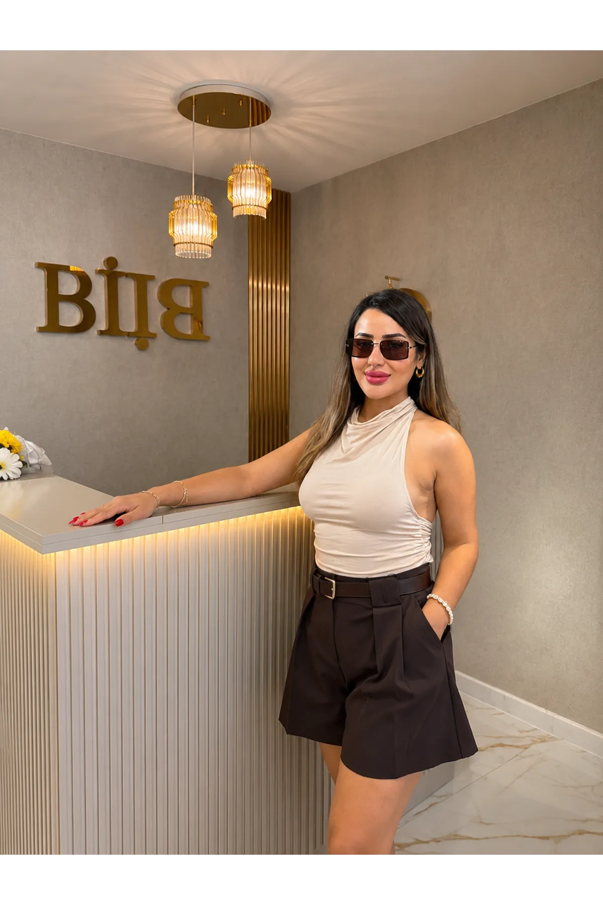 dilvin degaje yaka arkası örgü detaylı bluz- taş