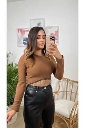 püsküllü bluz -kahve