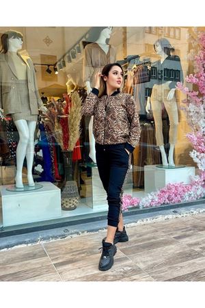 Leopar Fermuarlı Takım Siyah