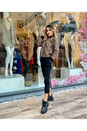 Leopar Fermuarlı Takım Siyah