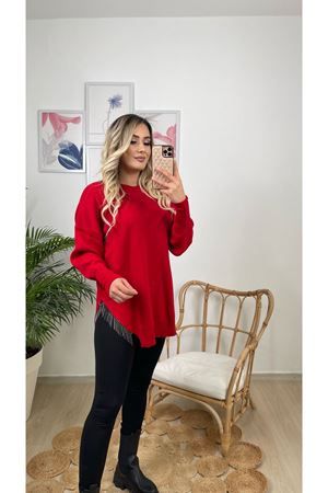 yanı saçaklı triko bluz-kırmızı