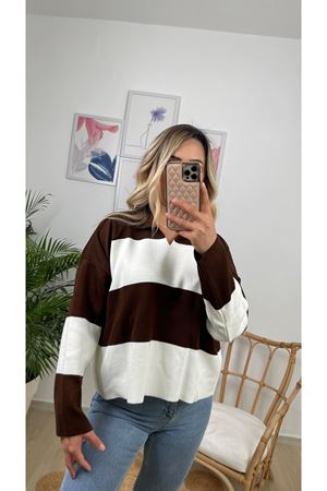 iki renk polo yaka triko bluz-kahve beyaz