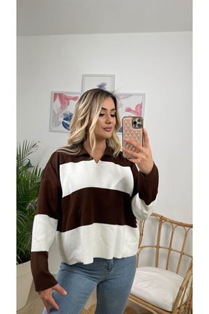 iki renk polo yaka triko bluz-kahve beyaz