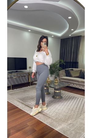 şardonlu fitilli tayt-koyugri