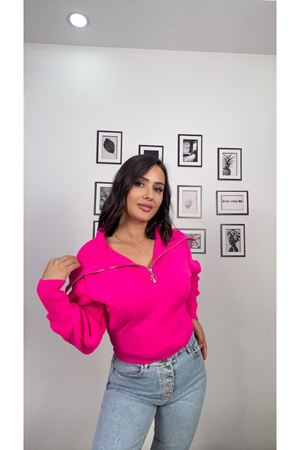 fermuarlı kazak- fuşya