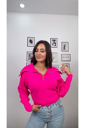 fermuarlı kazak- fuşya