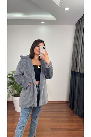 ÖNÜ CEPLİ PELUŞ KÜRK-GRİ