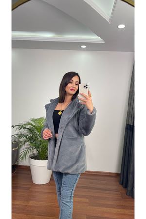 ÖNÜ CEPLİ PELUŞ KÜRK-GRİ