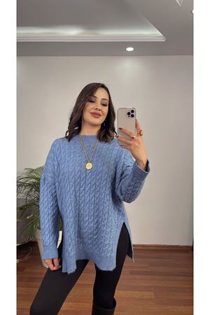 SAÇ ÖRME KAZAK-MAVİ