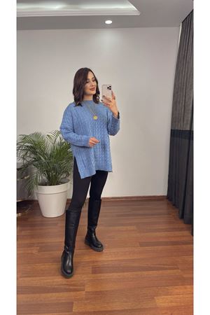 SAÇ ÖRME KAZAK-MAVİ