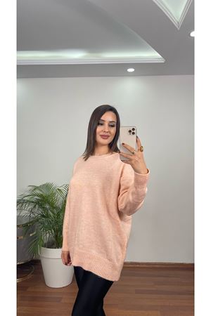 BİSİKLET YAKA OVERSİZE KAZAK-PUDRA