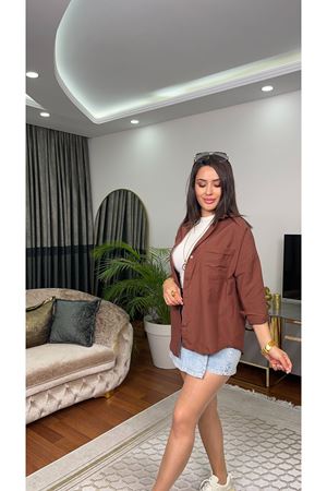 TERİKOTON CEPLİ GÖMLEK-KAHVE