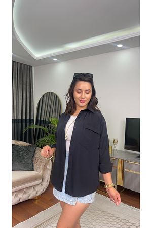 TERİKOTON CEPLİ GÖMLEK-SİYAH