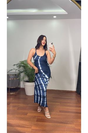 DİLVİN BATİK DESEN ELBİSE-LACİVERT
