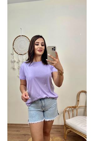 DİLVİN BİSİKLET YAKA BASİC TSHIRT- LİLA