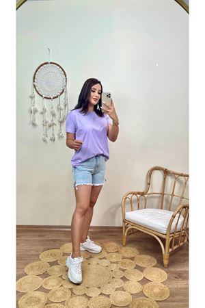 DİLVİN BİSİKLET YAKA BASİC TSHIRT- LİLA