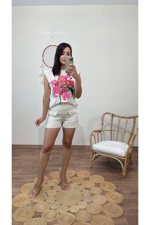 QUZU CEPLİ KETEN ŞORT- BEJ