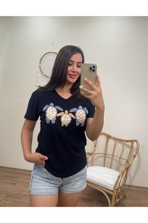 KAPLUMBAĞA BASKILI TSHIRT- SİYAH