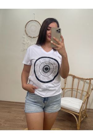 BURÇ BASKILI TSHIRT- BEYAZ