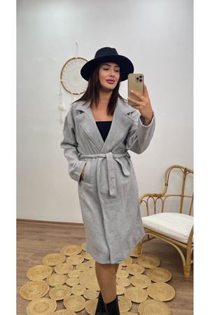 kuşaklı uzun kaban -gri