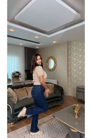 KAROL YIRTMAÇLI FLARE PANTOLON-MAVİ