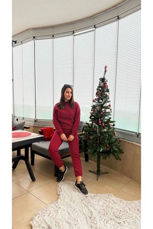 BİSİKLET YAKA 3 İPLİK TAKIM -Bordo