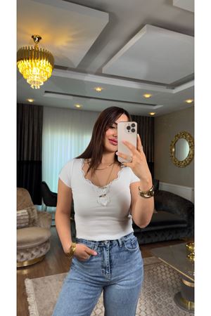 fitill güpür detay bluz-ekru