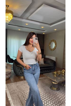 fitill güpür detay bluz-ekru