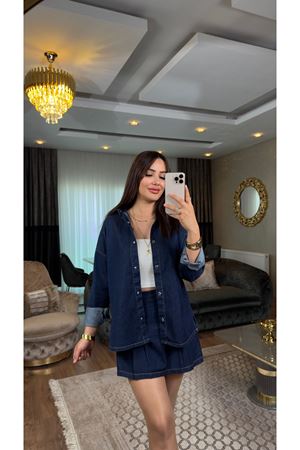 zımba düğmeli kot gömlek