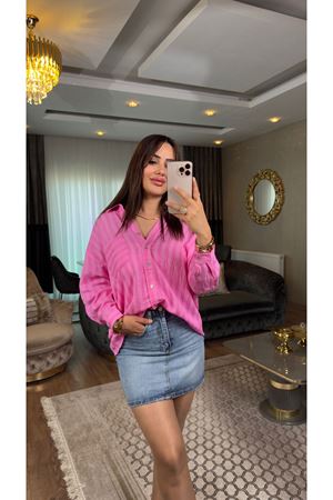 oversize keten gömlek-pembe