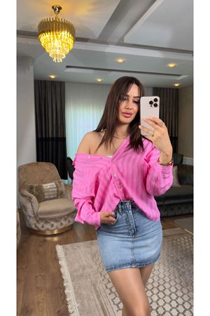 oversize keten gömlek-pembe