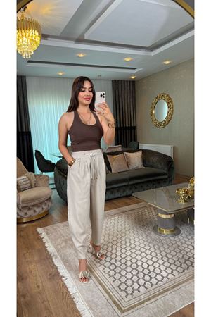 çift pensli pantolon-koyu krem