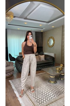 çift pensli pantolon-koyu krem