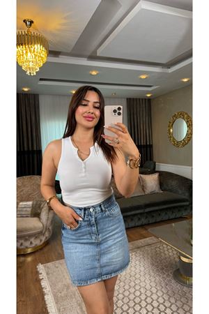 dilvin düğmeli fitilli crop-beyaz