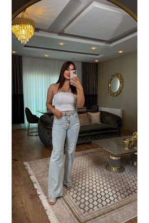 straight taşlı pantolon-buzmavi