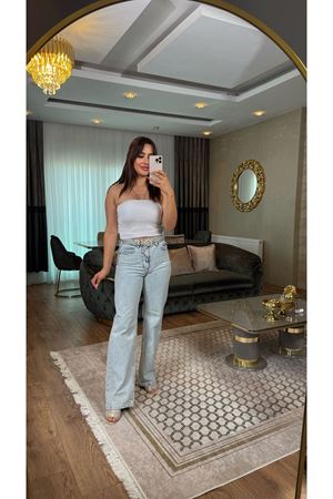 straight taşlı pantolon-buzmavi