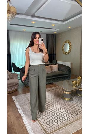 arka kemer lastikli ayrobin pantolon-haki