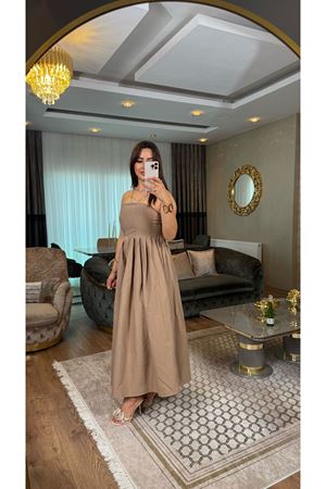 Straplez midi elbise-kahve