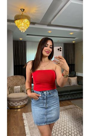 dilvin straplez crop-kırmızı