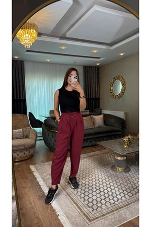 çift pensli pantolon-bordo