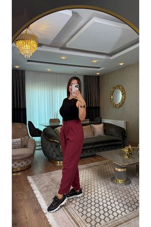 çift pensli pantolon-bordo