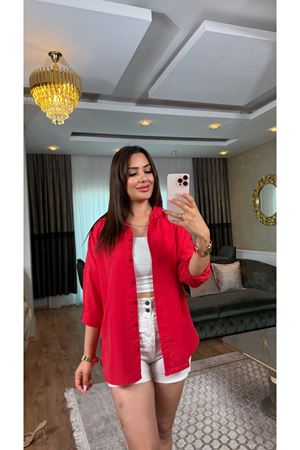 poplin salaş gömlek-kırmızı