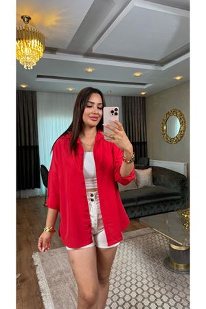poplin salaş gömlek-kırmızı