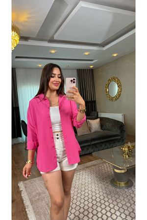 poplin salaş gömlek-fuşya