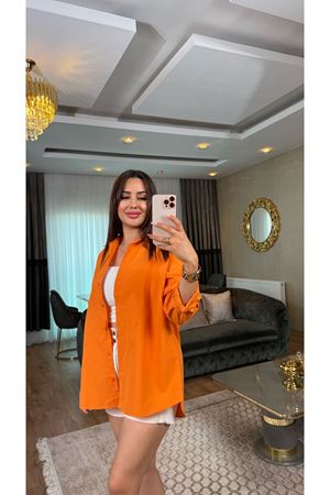 poplin salaş gömlek-turuncu