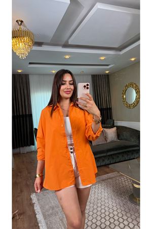 poplin salaş gömlek-turuncu