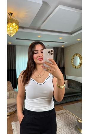 şeritli öpücük yaka crop-beyaz