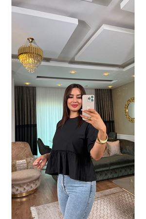 volanlı tişört-siyah