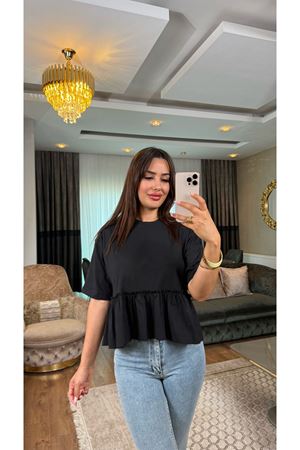 volanlı tişört-siyah