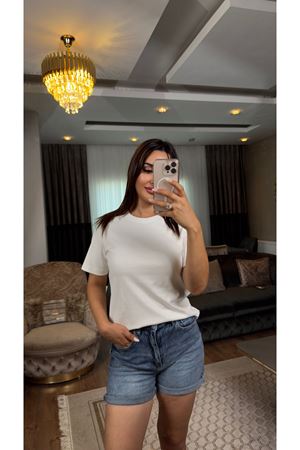 dilvin bisiklet yaka basic tişört-ekru